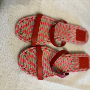 Tory Burch Coral and Beige Rope Sandals